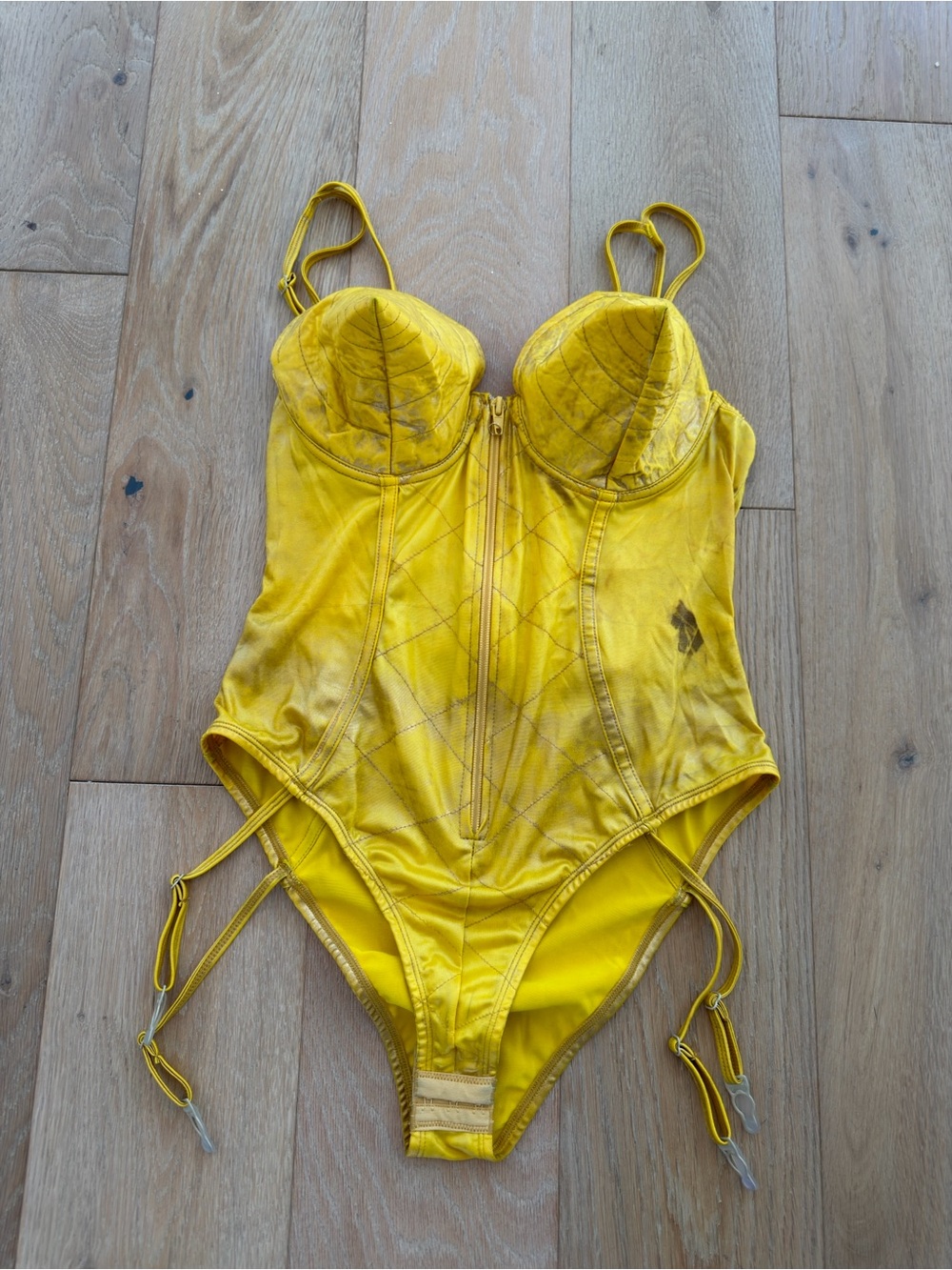 Cone Bra Madonna style costume Bodysuit in Metallic Yellow medium